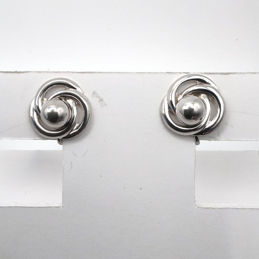 Vintage Coro Silver-Tone Swirl Knot Screw-Back Earrings